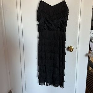 Vintage fringe dress with satin cumberbund